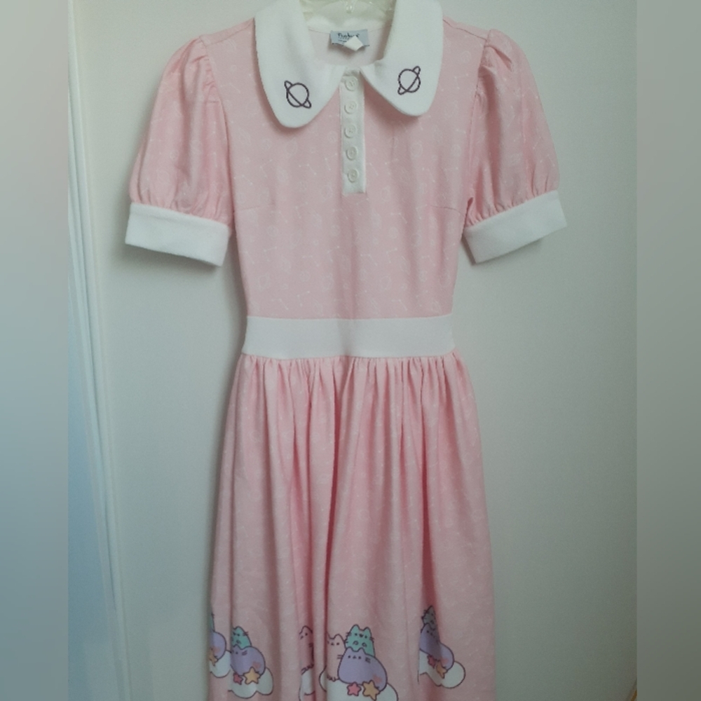 Unique Vintage x Pusheen Cat White and Pink Dress